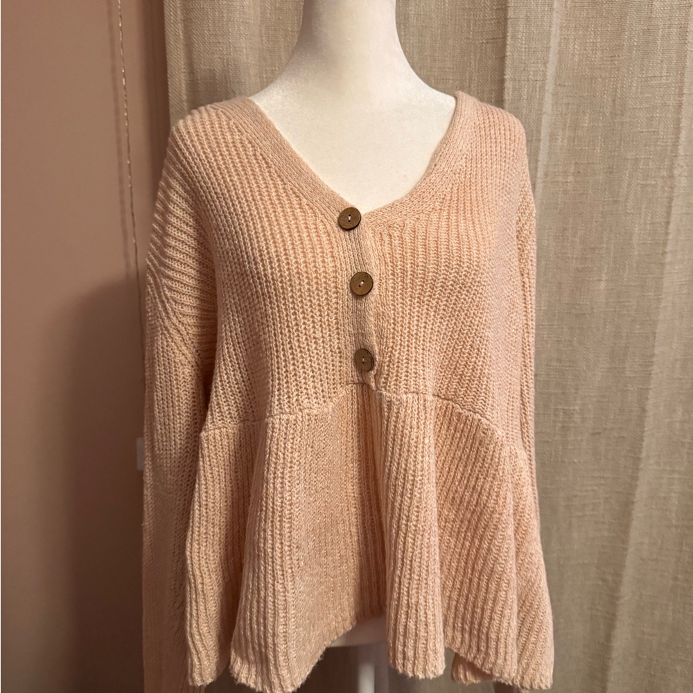 SHEIN Women's Buttoned V-Neck Sweater - Tan
